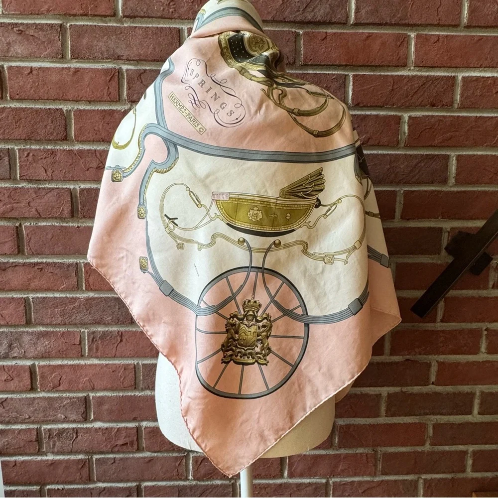 •Hermes Springs Vintage Signed Silk Scarf by Philippe LeDoux Hand-rolled 34”x35”